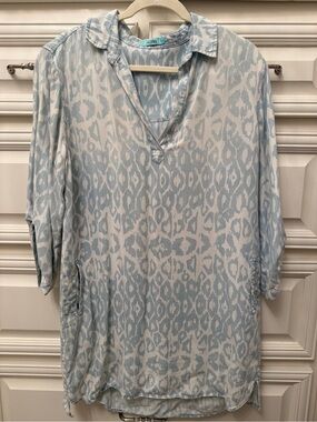 Karlie Light Blue and White Ikat Print Tunic